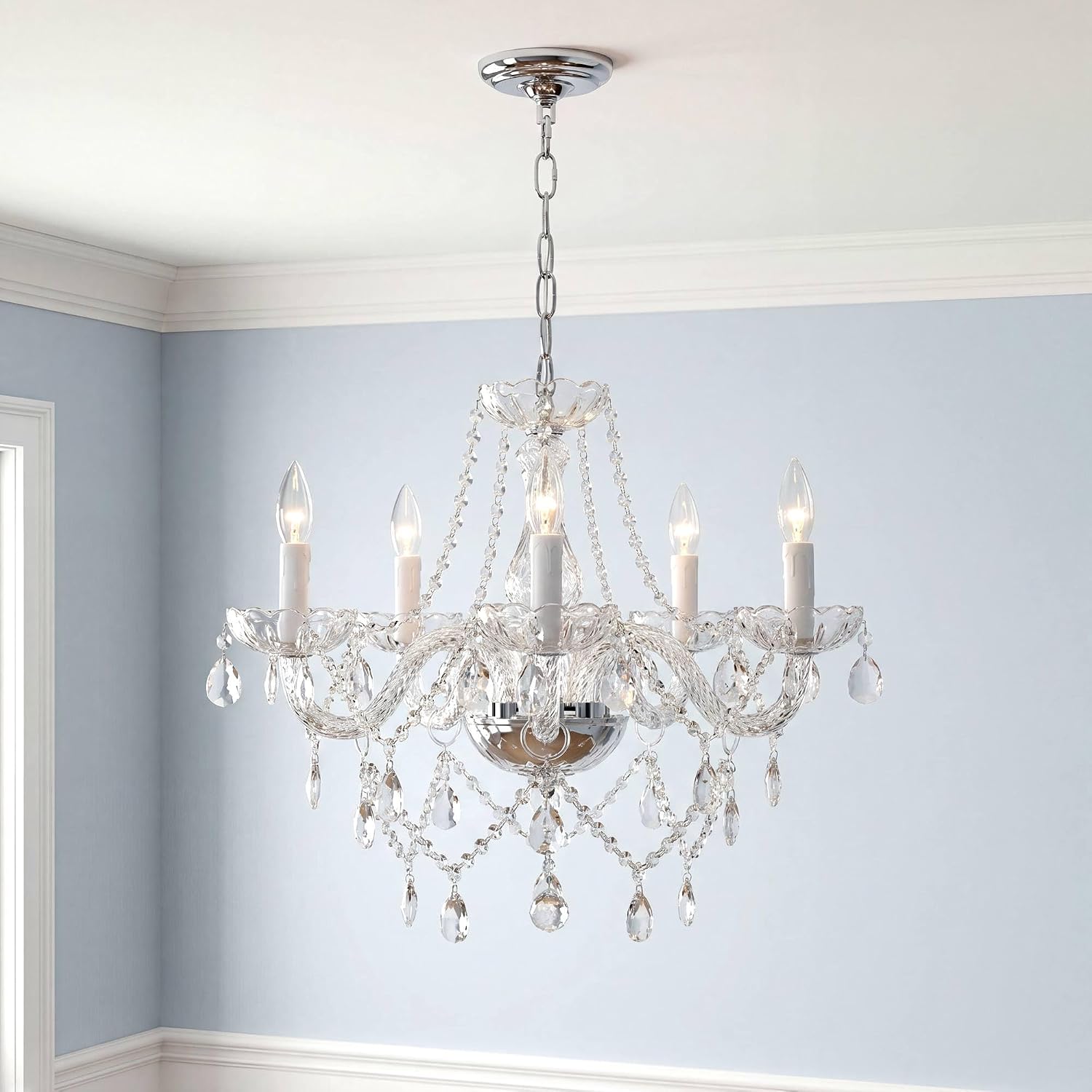Saint Mossi 5 Light Modern Contemporary Elegant K9 Crystal Glass Chandelier Pendant Ceiling Lighting Fixture Clear 5-Light 5-Lights