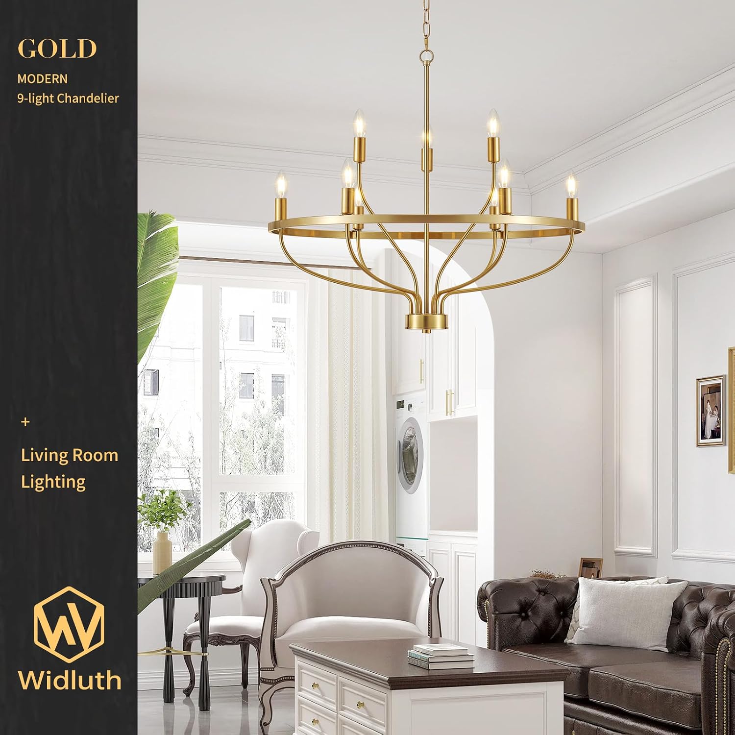 30" Modern Gold Chandelier Light Fixture Vintage 9-Lights Mid Century Modern Candle Style Chandeliers Rustic Industrial Golden Chandelier for Dining Room